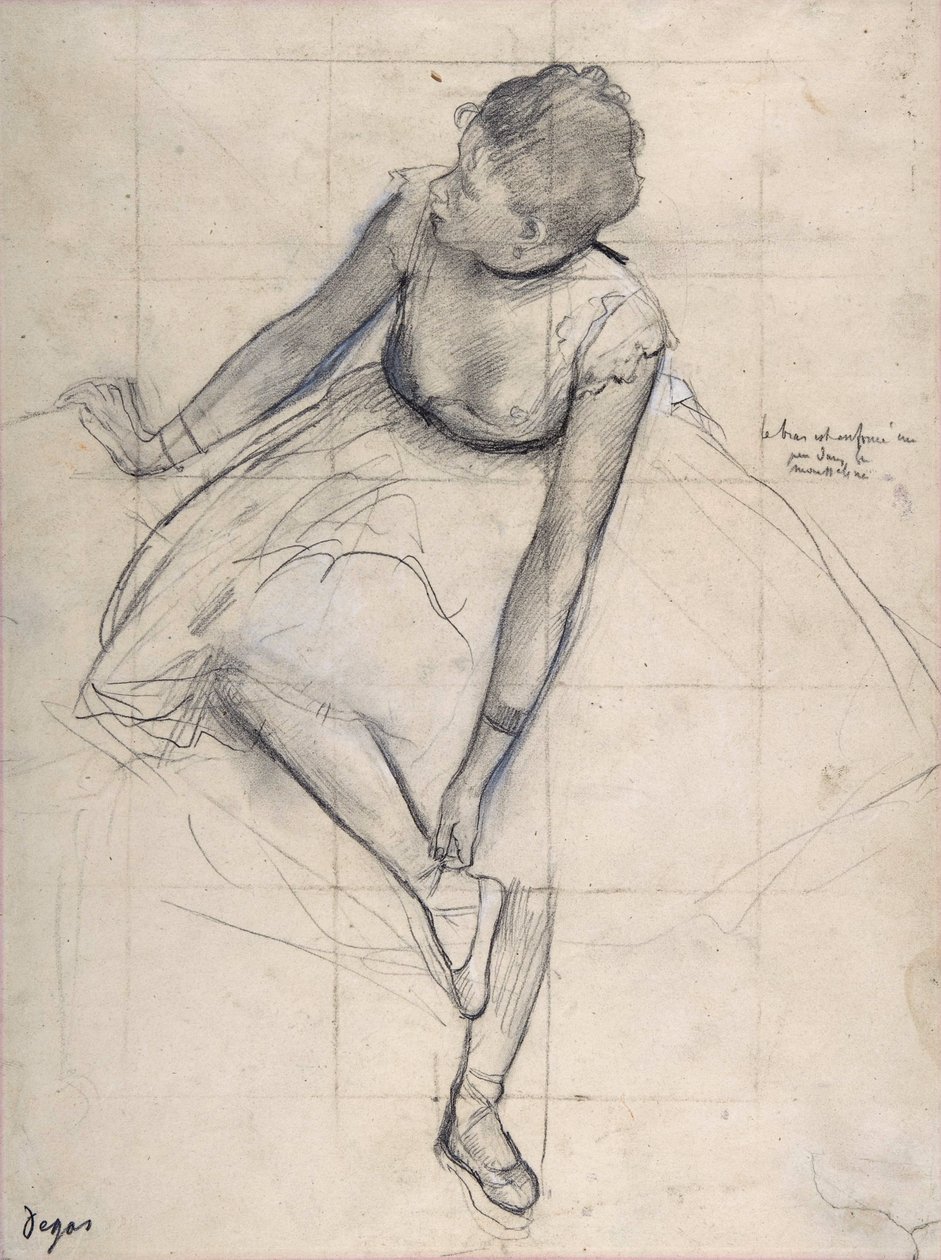Ballerina che si aggiusta la scarpa. Disegno di Edgar Degas (1834-1917) da Edgar Degas