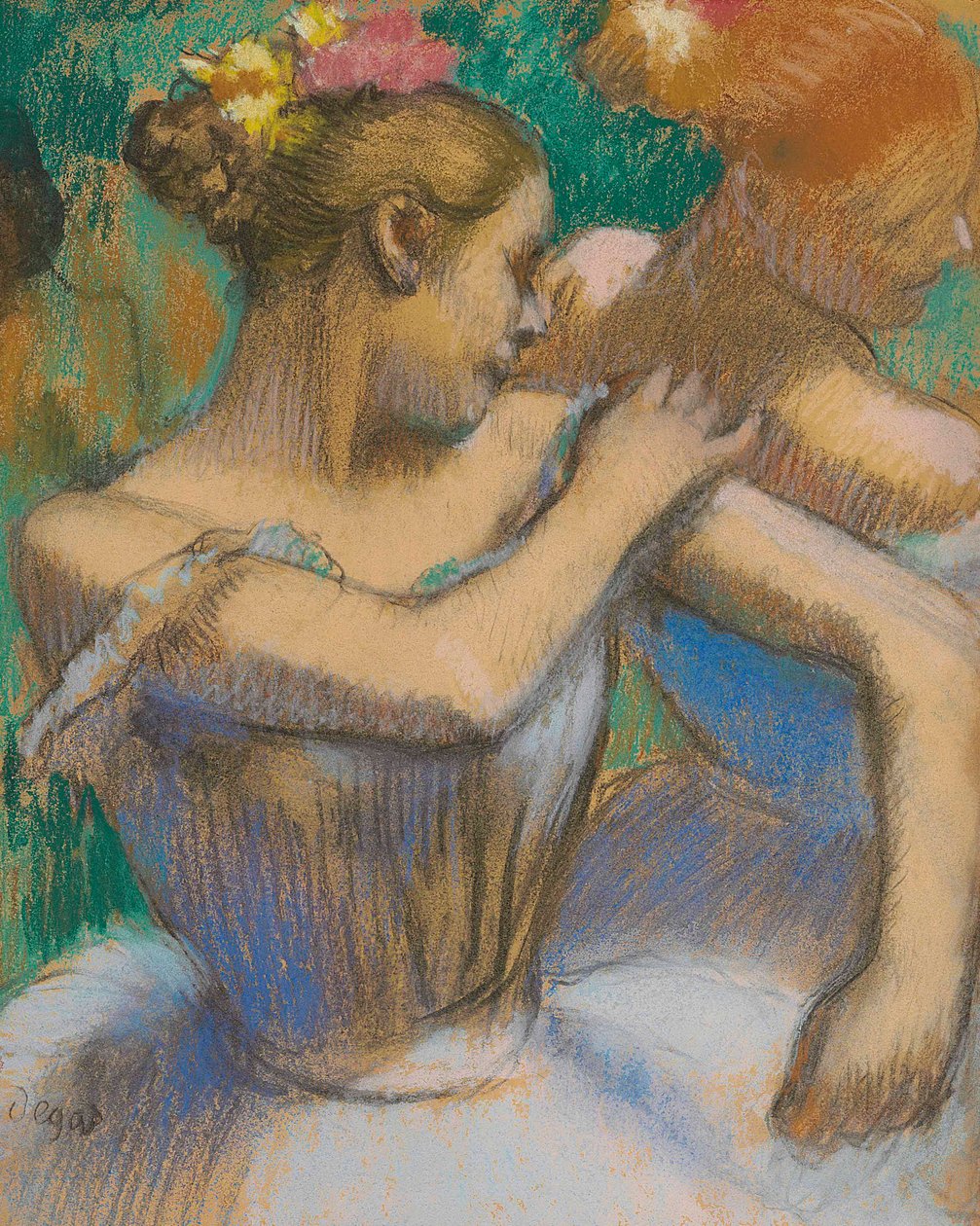 Ballerina che si aggiusta le spalline da Edgar Degas