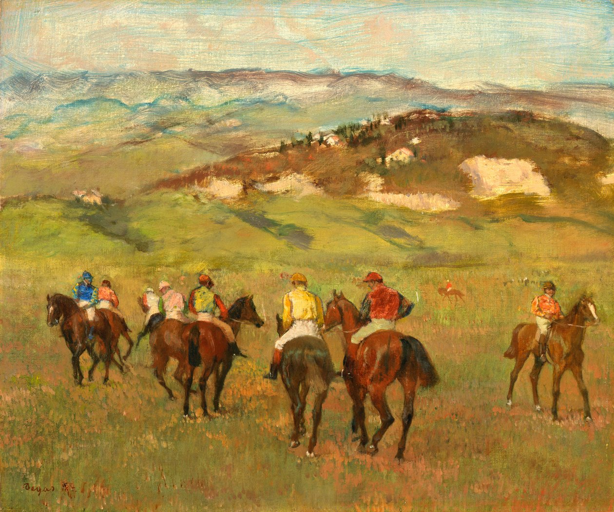 Fantini a cavallo davanti a colline lontane da Edgar Degas