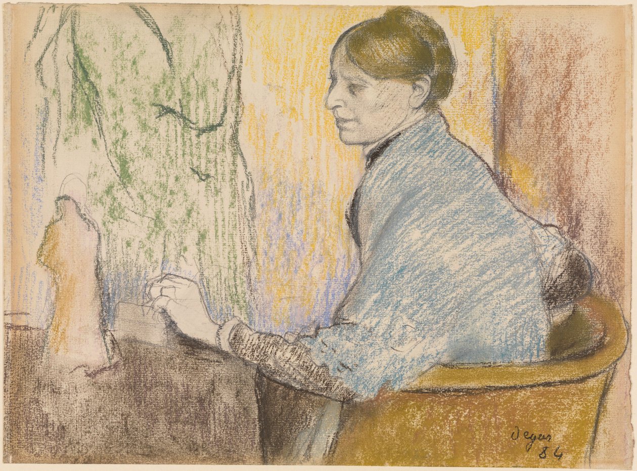 Madame Henri Rouart in poltrona davanti a un tavolino con statuetta di Tanagra da Edgar Degas
