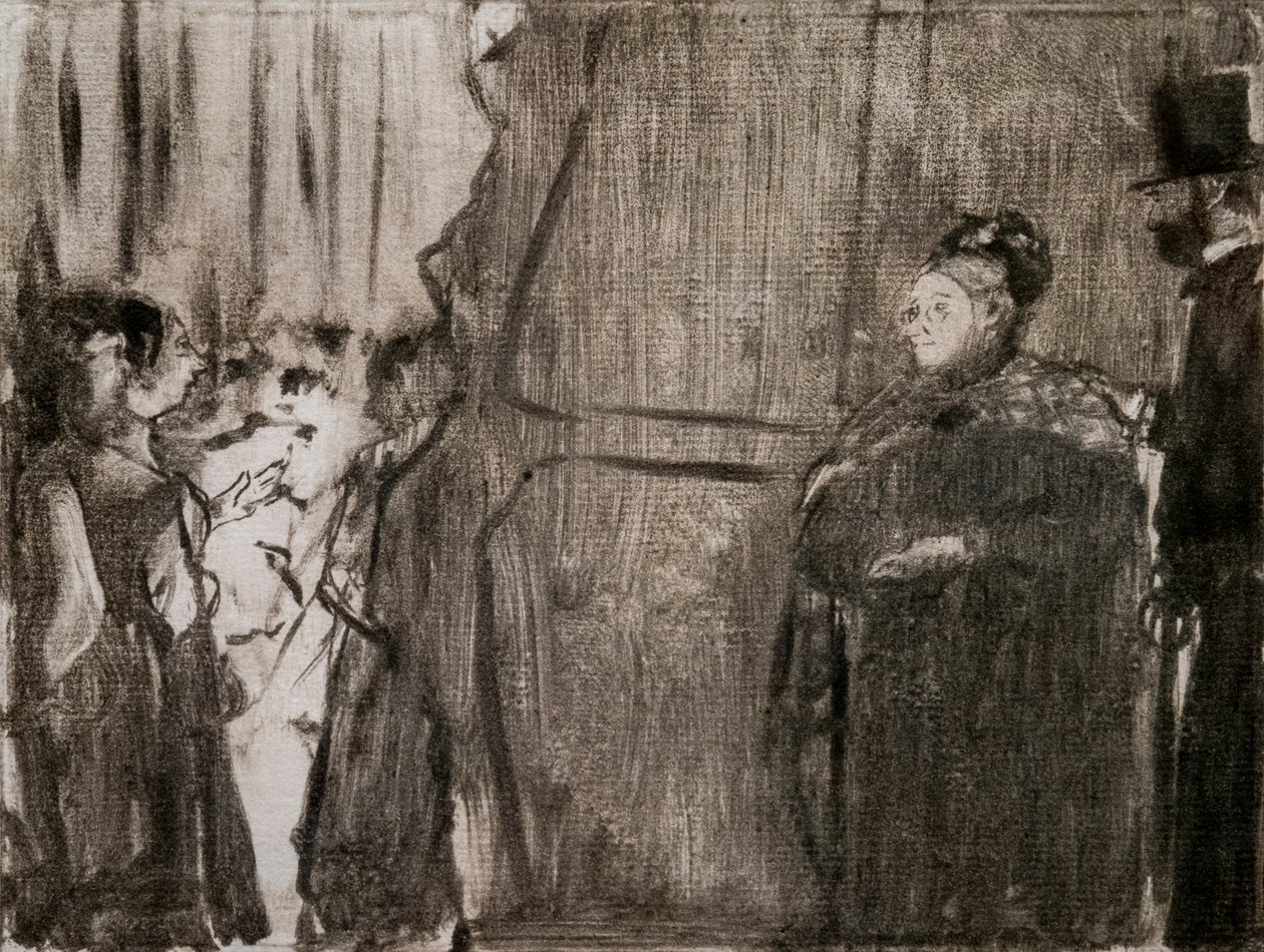 Incontro tra Ludivic Halevy e Madame Cardinal dietro le quinte. Intorno al 1876-1877 da Edgar Degas