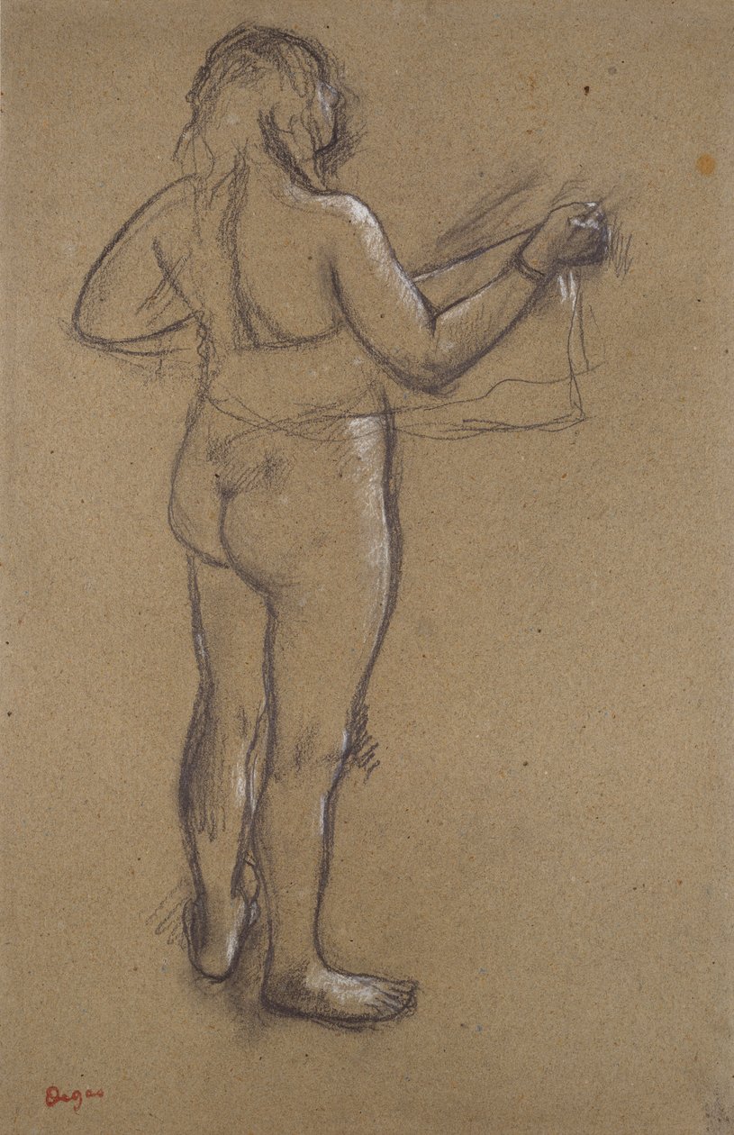 Donna nuda che si asciuga con un asciugamano, vista da dietro da Edgar Degas