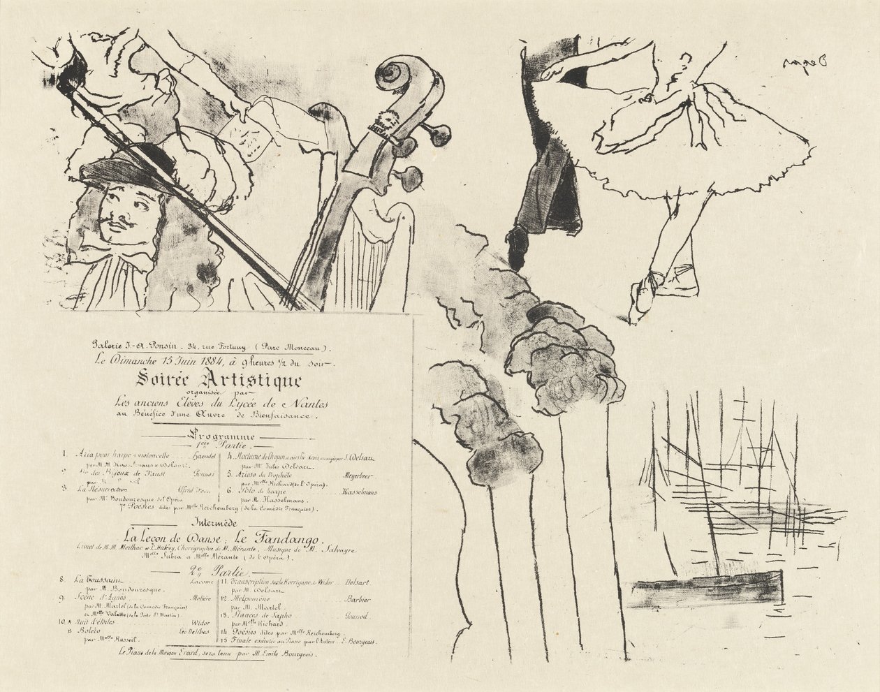 Programma della Soirée Artistique (Programme de la Soirée des anciens élèves du Lycée de Nantes) da Edgar Degas