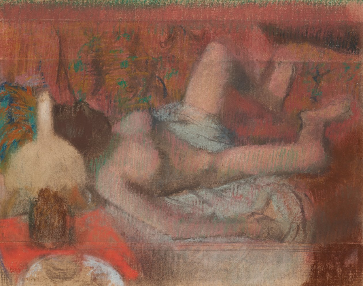 Donna nuda sdraiata, 1888-90 circa (pastello su monotipo su carta) da Edgar Degas
