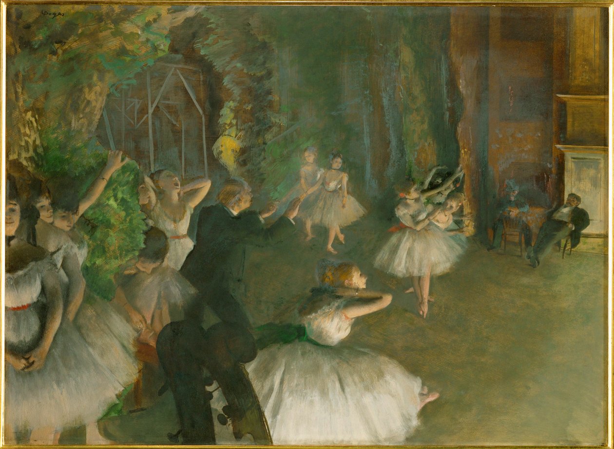 Ripetizione di un balletto sul palcoscenico (olio su cartone) da Edgar Degas
