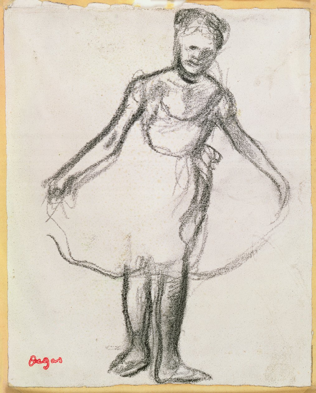 Ballerina in piedi che tiene il tutù da Edgar Degas