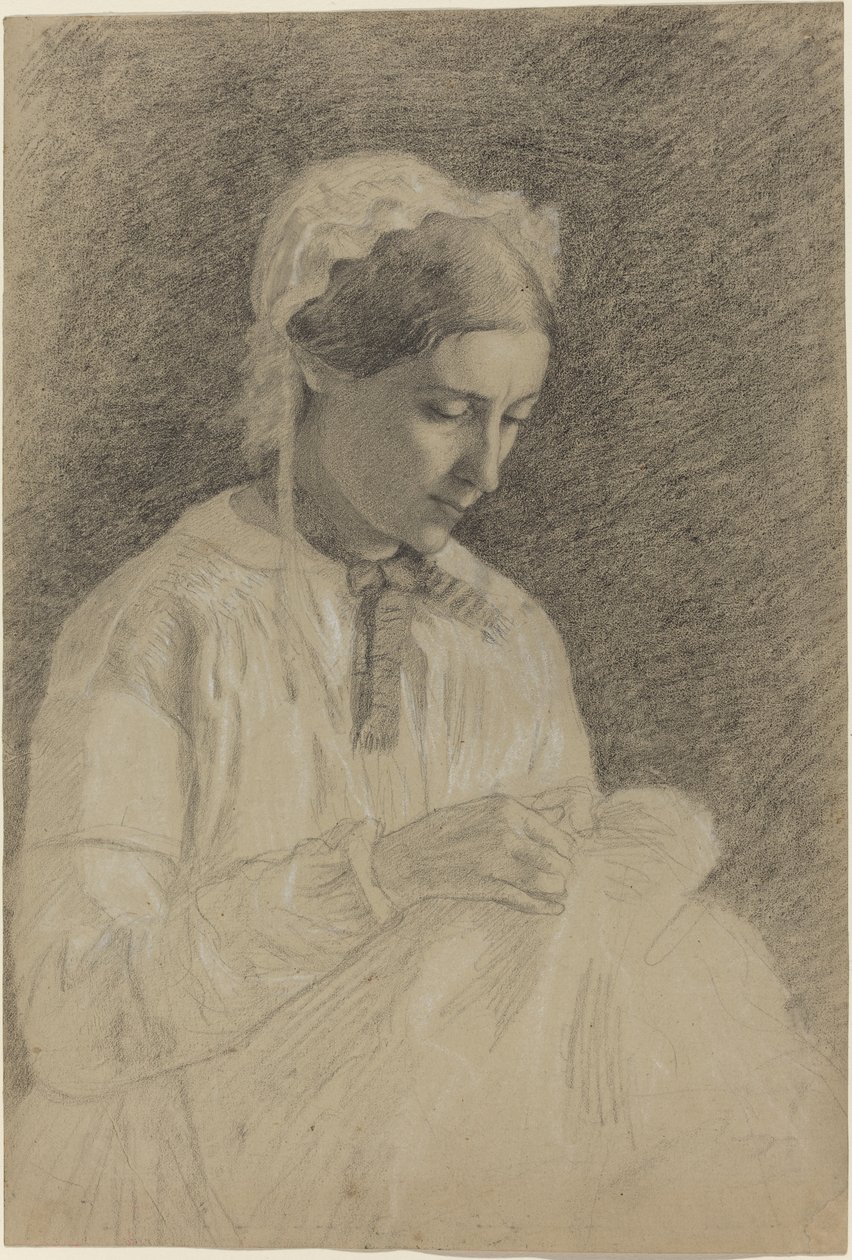 Donna che ricama, 1855-1860 da Edgar Degas
