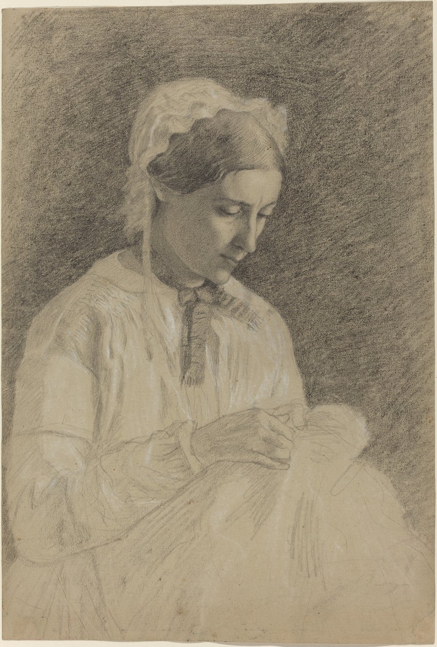 Donna che ricama, 1855-1860 da Edgar Degas