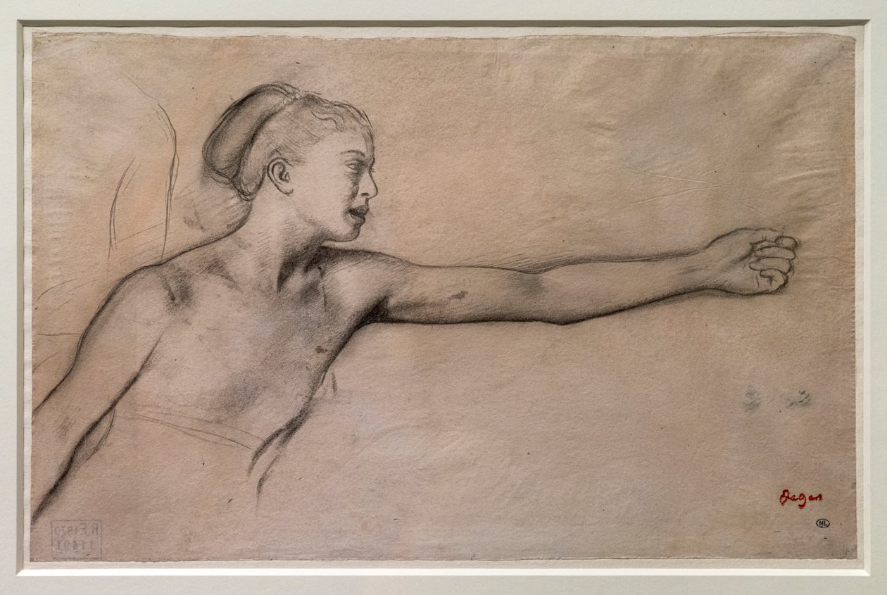 Giovane ragazza spartana (studio per "Piccole ragazze spartane che provocano i ragazzi"). Intorno al 1860-1862. Matita nera, grafite, sfumature su carta da lucido da Edgar Degas