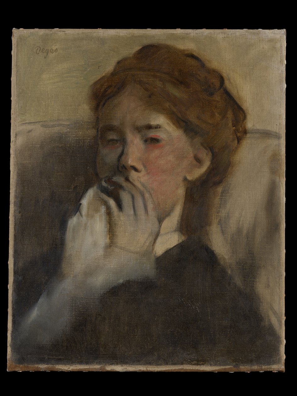 Giovane donna con la mano sulla bocca da Edgar Degas