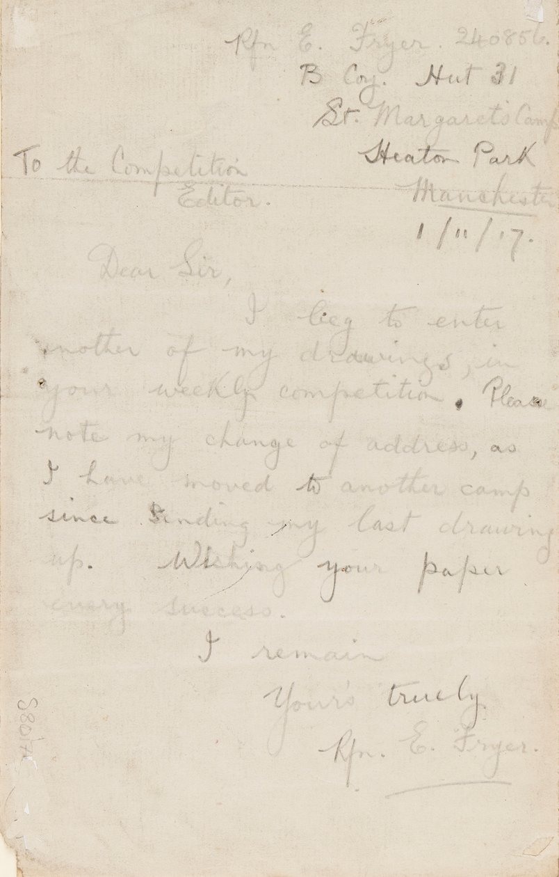 Lettera a un redattore di concorso di giornale, 1 novembre 1917 da Edgar Fryer