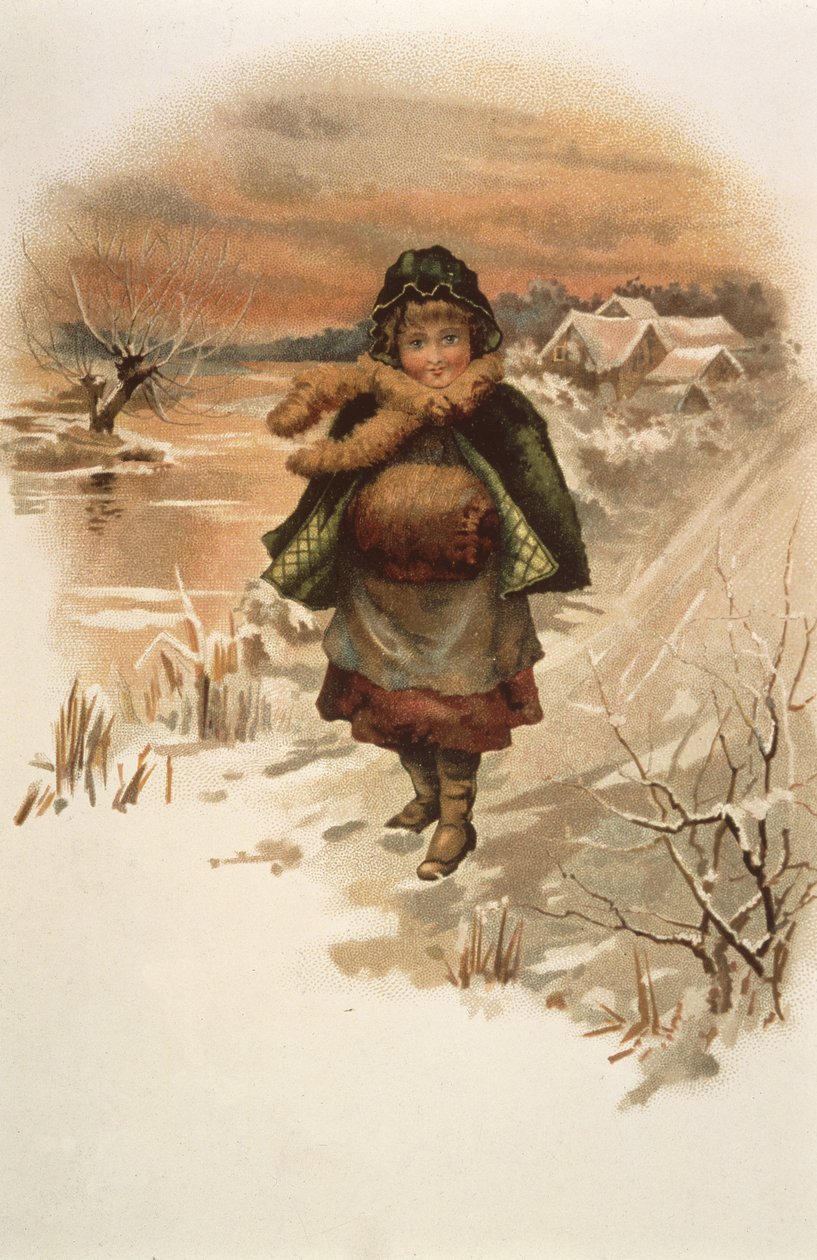 Ragazza su una strada innevata, illustrazione da Dove vivono i gigli da Edith S. Berkeley