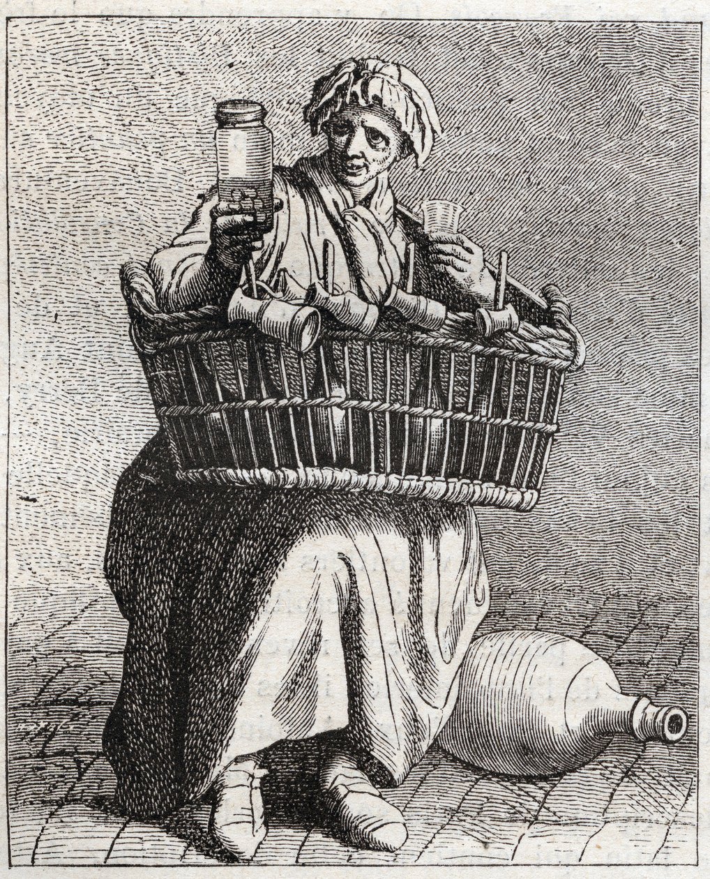 Il venditore di cognac - Piccolo mestiere di Parigi (Études prises dans le bas Peuple, ou les Cris de Paris) - incisione di Edme Bouchardon (1698-1762) da Edmé Bouchardon