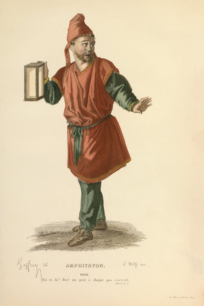 Costume per il ruolo di Sosie, 1868 circa (incisione) da Edmond Aime Florentin Geffroy