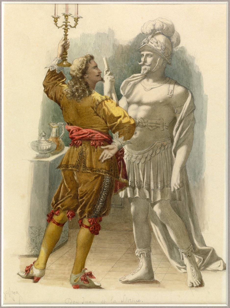 Ritratto di Dom Juan e della statua, 1870 circa (acquerello) da Edmond Aime Florentin Geffroy