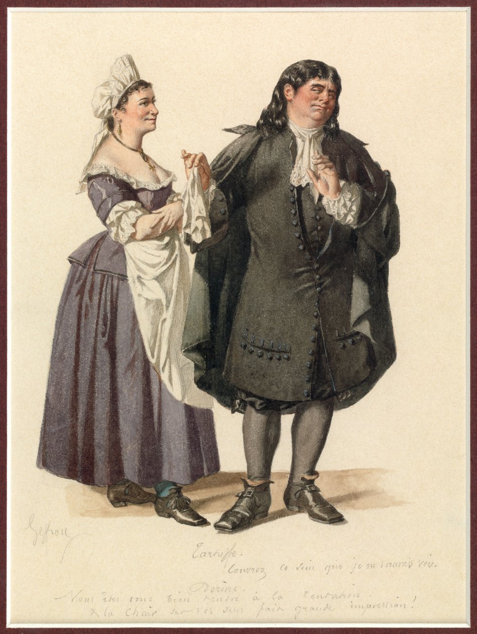 Ritratto di Dorine e Tartuffe, 1870 circa (acquerello) da Edmond Aime Florentin Geffroy