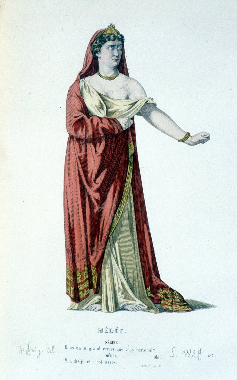 Personaggio di Medea nella tragedia Medea - Teatro completo: (Collezione di opere di Corneille) disegno di Geffroy, incisione di L. Wolff - ed. Laplace, Sanchez et Cie, Parigi 1884 da Edmond Aime Florentin Geffroy