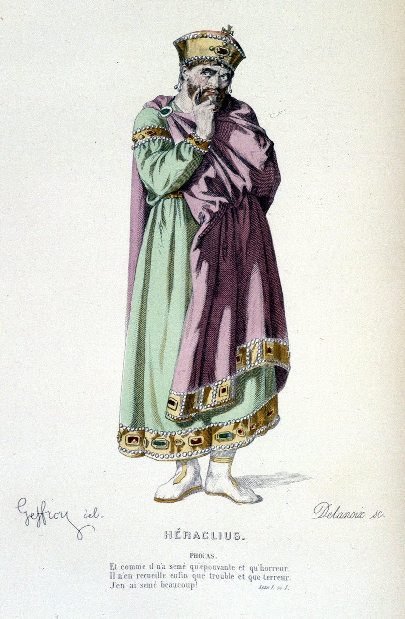 Il personaggio di Phocas nella tragedia Heraclius - Teatro Completo: (Collezione di opere di Corneille) disegno di Geffroy, incisione di Delanoix - ed. Laplace, Sanchez et Cie, Parigi 1884 da Edmond Aime Florentin Geffroy