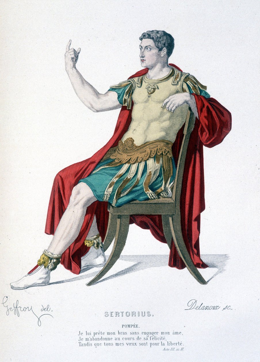Personaggio di Pompeo nella commedia Sertorius - Teatro completo: (Collezione di opere di Corneille) disegno di Geffroy, incisione di Delanoux - ed. Laplace, Sanchez et Cie, Parigi 1884 da Edmond Aime Florentin Geffroy