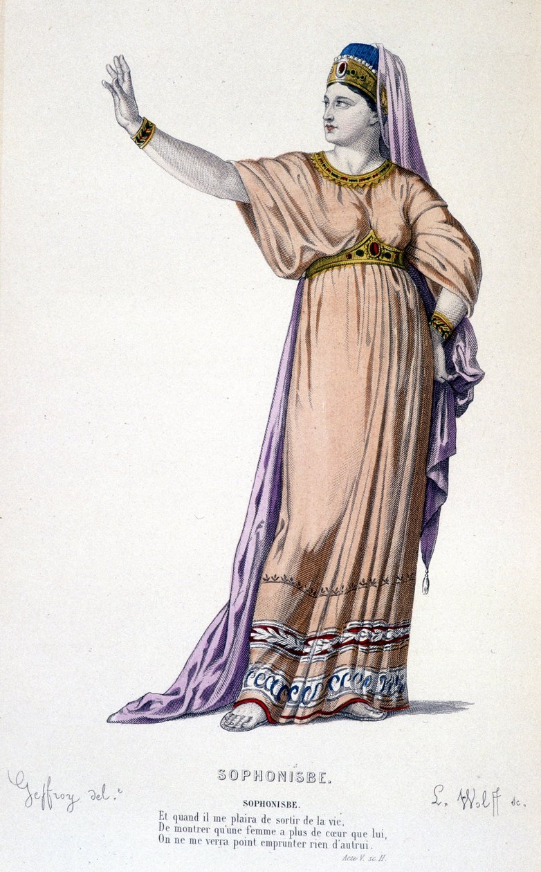 Il personaggio di Sofonisba nella tragedia Sofonisba - Teatro Completo: (Collezione di opere di Corneille) disegno di Geffroy, incisione di L. Wolff - ed. Laplace, Sanchez et Cie, Parigi 1884 da Edmond Aime Florentin Geffroy