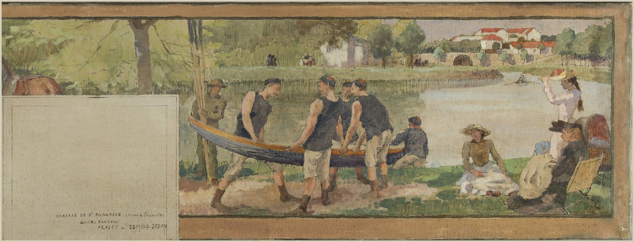 Bozzetto per il municipio di Saint-Maurice: Paesaggio. Le rive della Marna (per la sala del villaggio), tra il 1890 e il 1892 da Edmond Debon