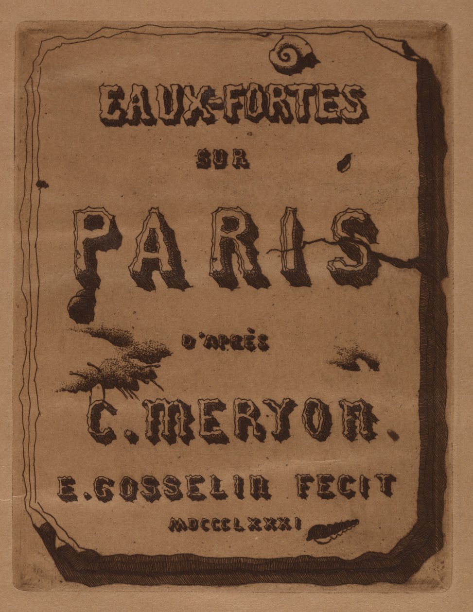 Titre des Eaux-fortes sur Paris: Copertina, 1871 da Edmond Gosselin