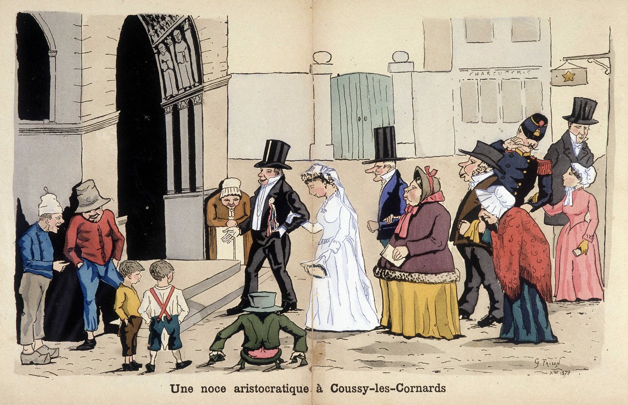 Caricatura sulla società francese di Lavrate: un matrimonio aristocratico a Coussy les Cornards. 1880 da Edmond Lavrate