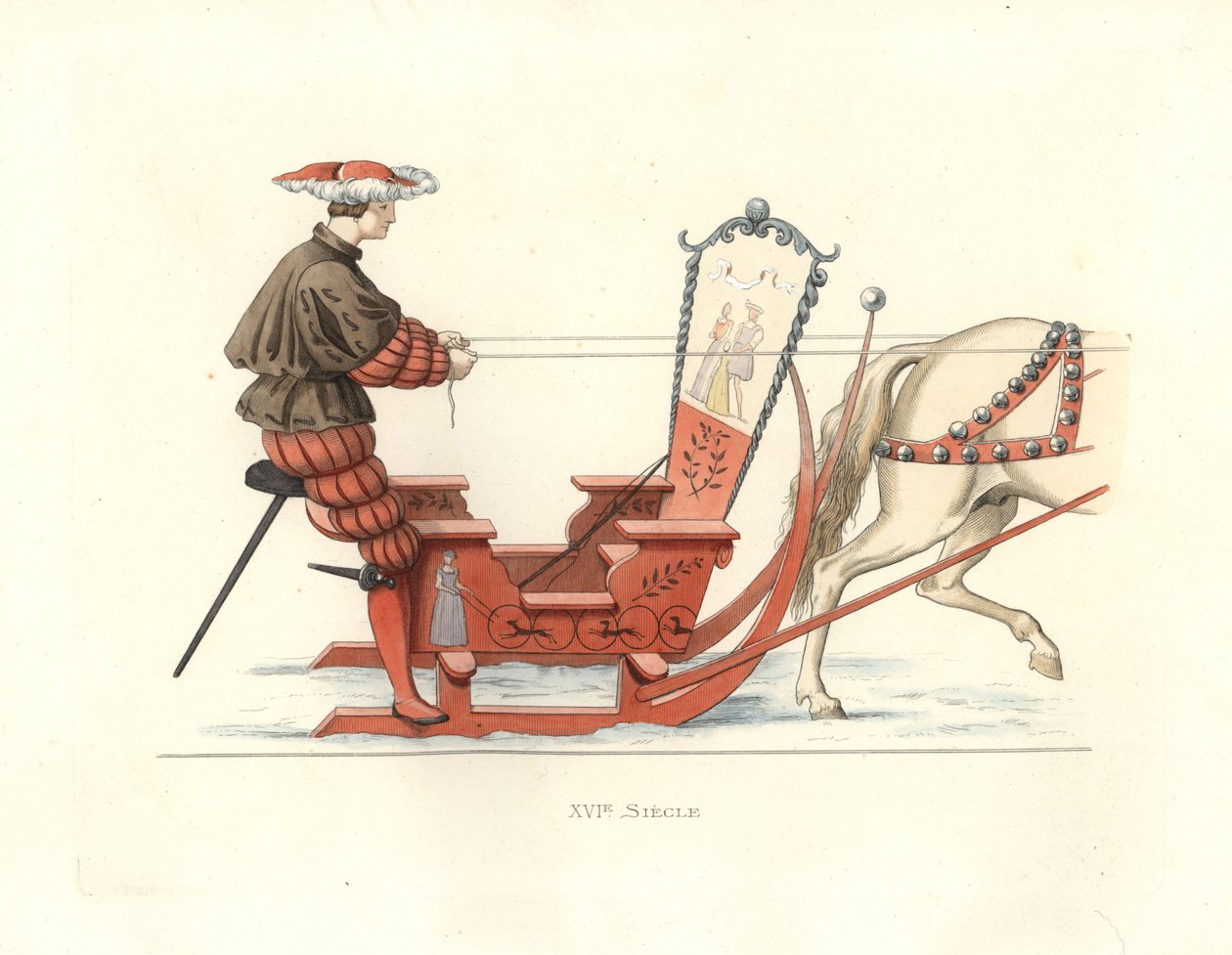 Uomo tedesco che compete in una gara di slitte da Edmond Lechevallier Chevignard