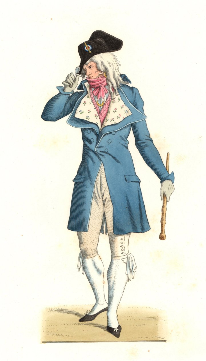 Giovane francese nato nella moda degli Incredibili del XVIII secolo, dopo un dipinto di Carle Vernet (1758-1836) - Litografia da un