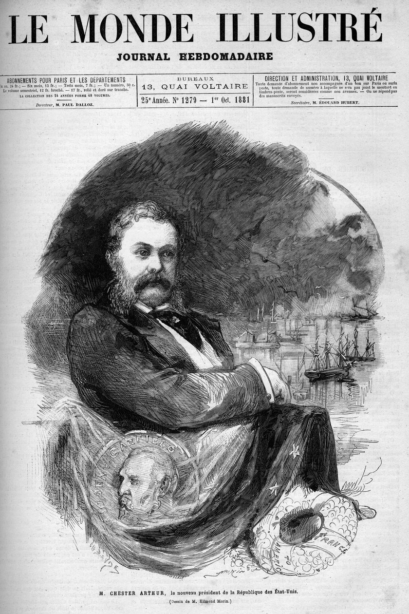 Ritratto di Chester Alan Arthur (1830-1886), Presidente degli Stati Uniti. Incisione di Edmond Morin. Uno di 