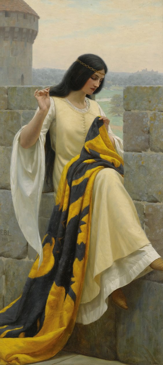 Cucendo lo stendardo da Edmund Leighton