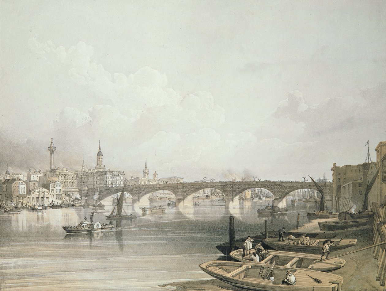 Ponte di Londra, da sopra il ponte, inciso da William Simpson, pub. 1852 da Lloyd Bros. und Co. da Edmund Walker
