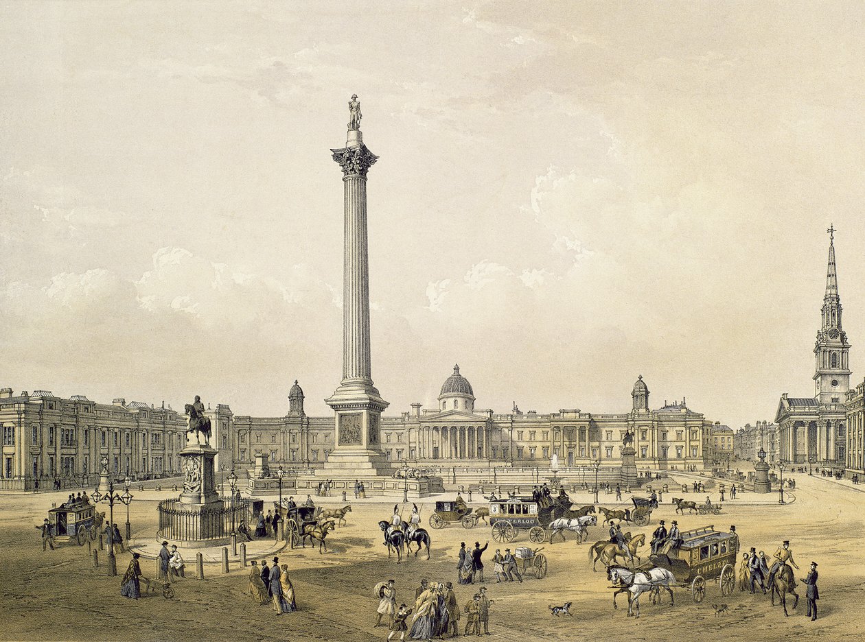 Trafalgar Square, con la National Gallery e la chiesa di St. Martin, inciso da Thomas Picken, 1852 da Edmund Walker