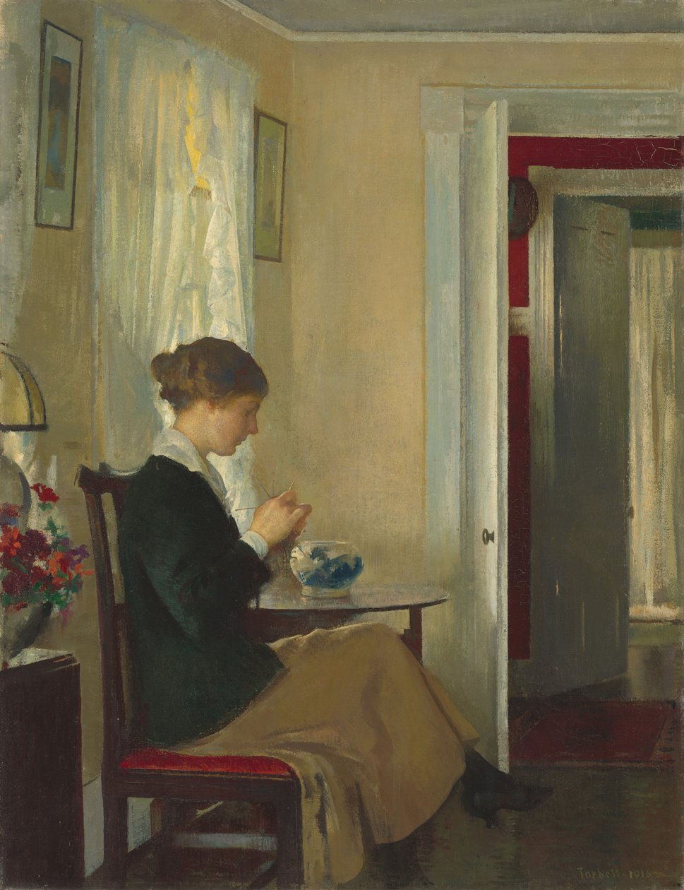 Giuseppina che lavora a maglia, 1916 da Edmund Charles Tarbell
