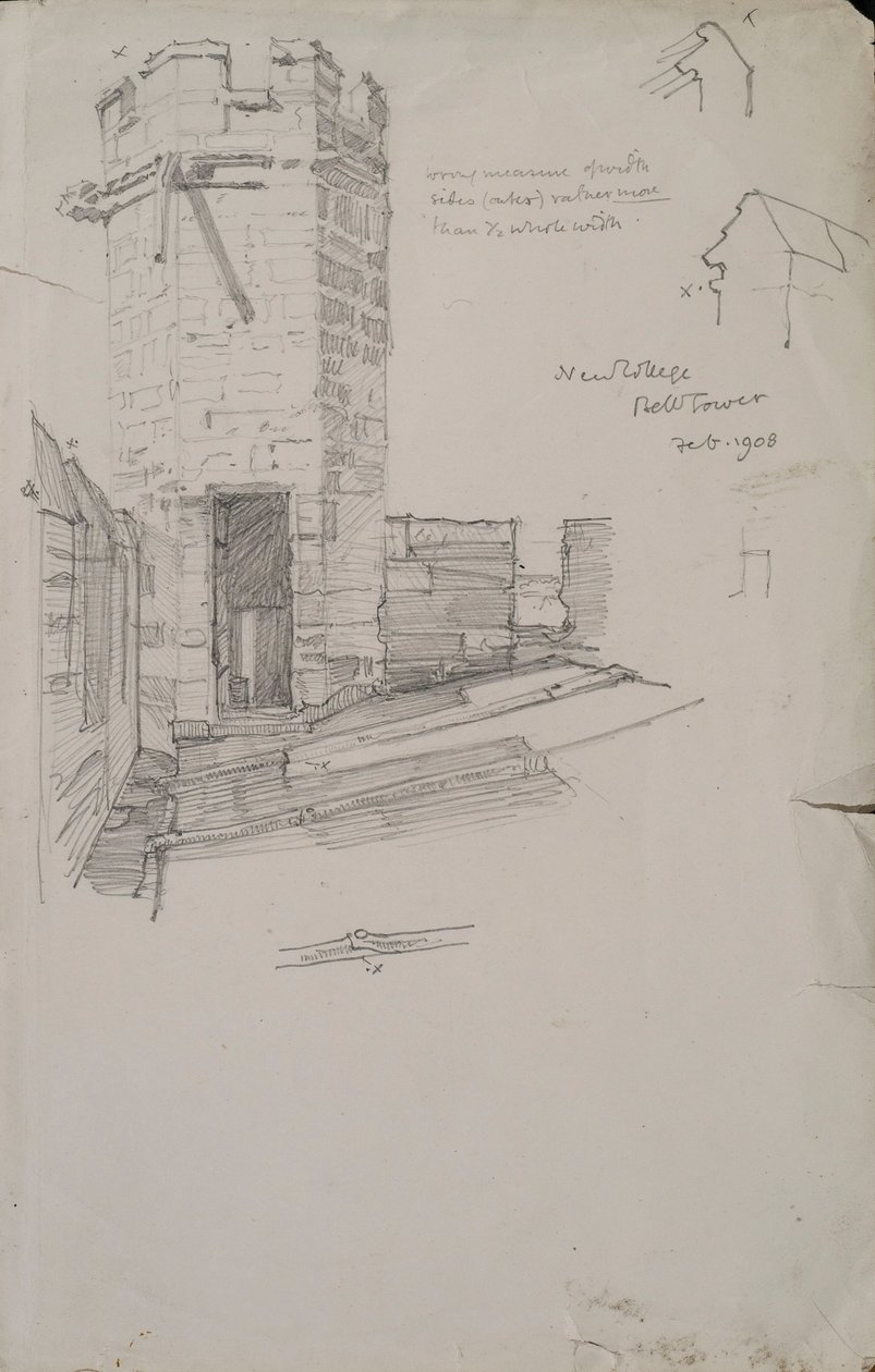 Schizzo del Campanile al New College, mostrando il dettaglio del tetto piombato, 1908 da Edmund Hort New