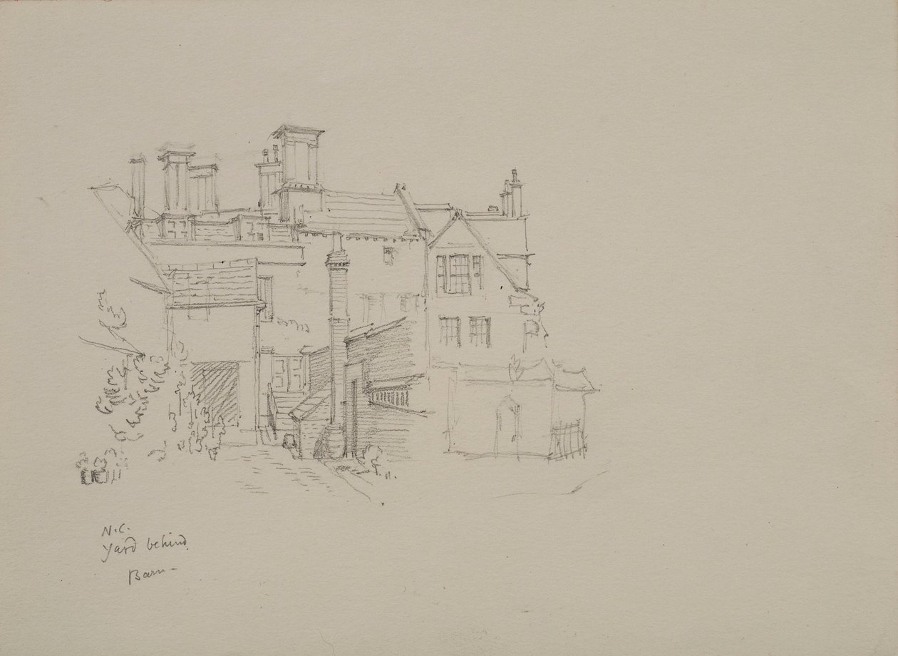 Schizzo del cortile dietro il fienile del Warden nel New College, con alloggi sullo sfondo da Edmund Hort New