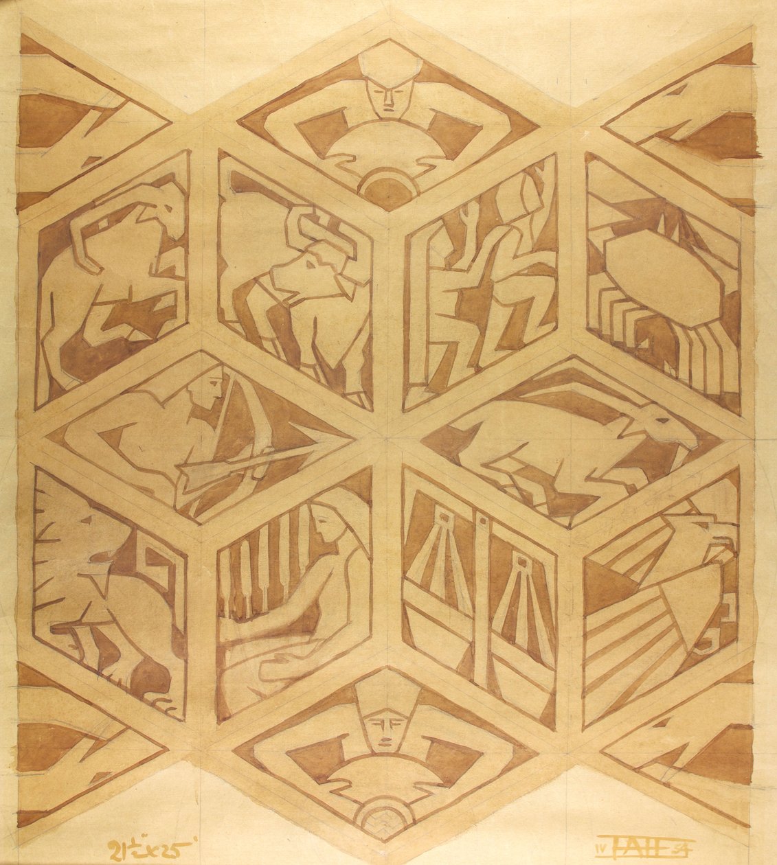 Segni zodiacali - Art Deco, aprile 1934 (guazzo su carta) da Edmund Hunter