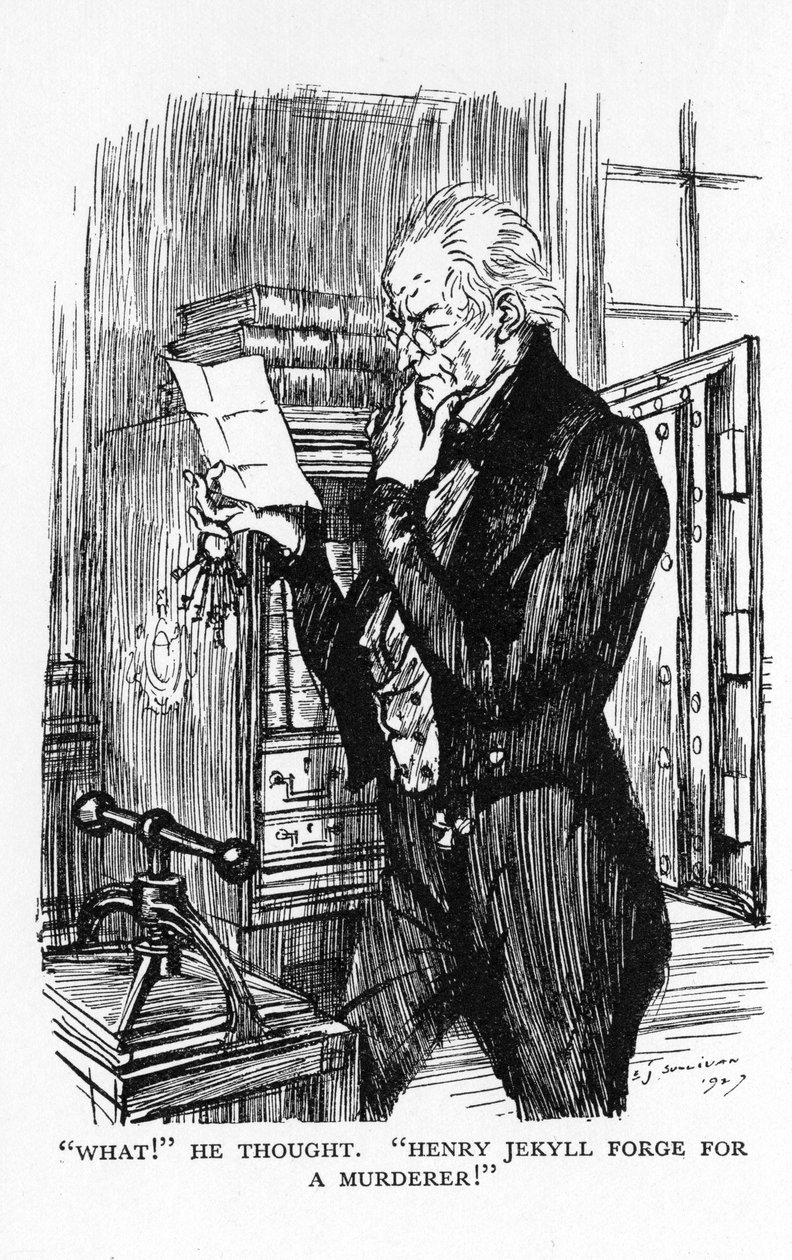 Scena da Lo strano caso del dottor Jekyll e del signor Hyde di Robert Louis Stevenson, 1927 da Edmund Joseph Sullivan