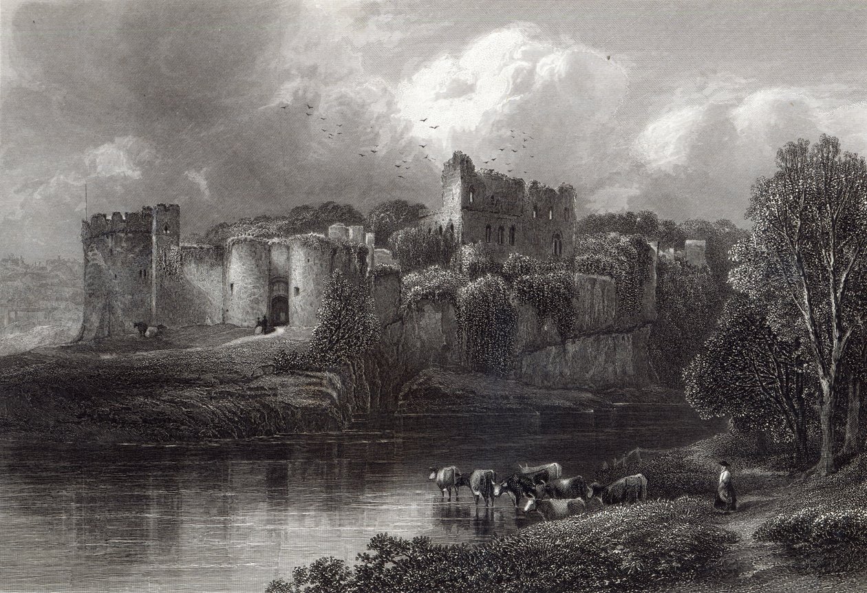 Castello di Chepstow, inciso da R. Hinshelwood, stampato da Cassell und Company Ltd da Edmund Morison Wimperis