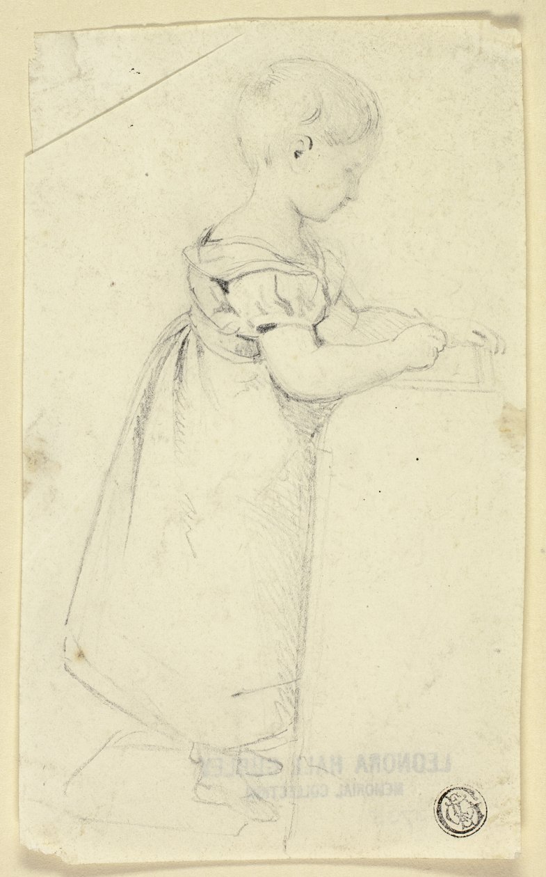 Bambina in piedi alla scrivania che scrive da Edmund Thomas Parris