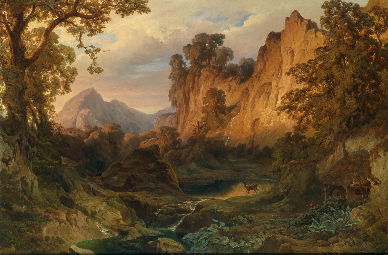 Edmund von Wörndle Paesaggio romantico alla luce della sera 1859 da Edmund von Wörndle
