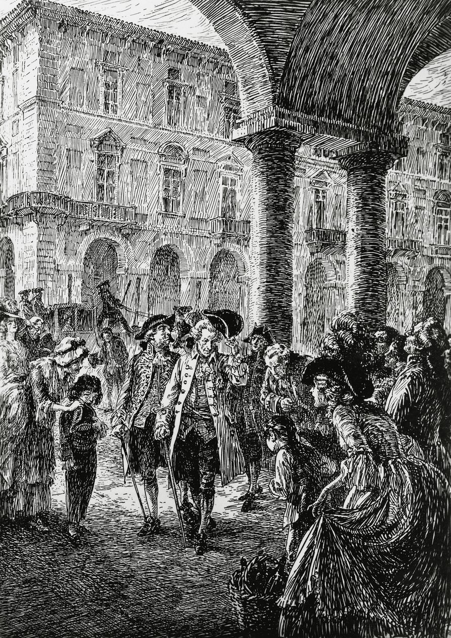 Incontro sotto i portici di Torino, illustrazione per La tempesta, Satet, Torino da Edoardo Calandra
