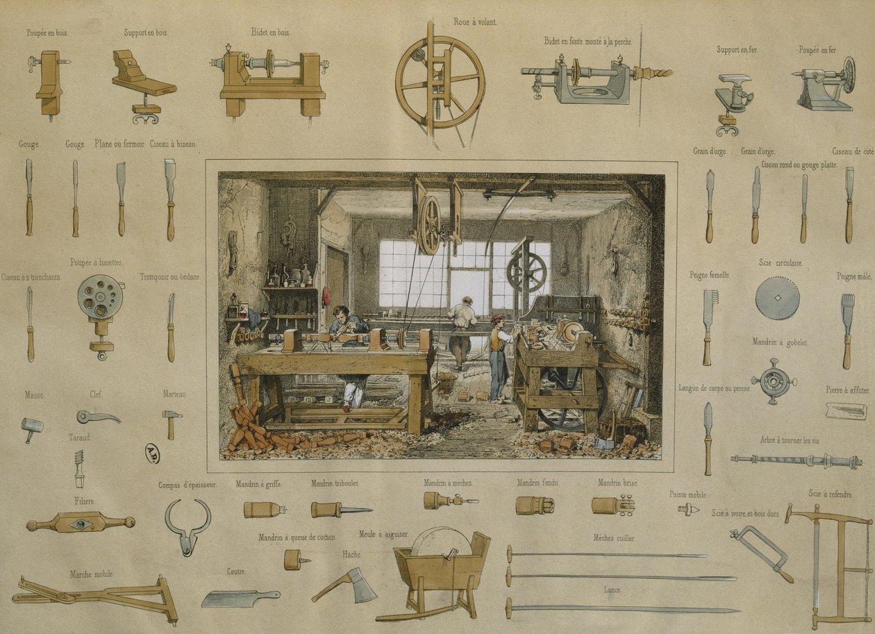 Officina di un tornitore, illustrazione dalla 