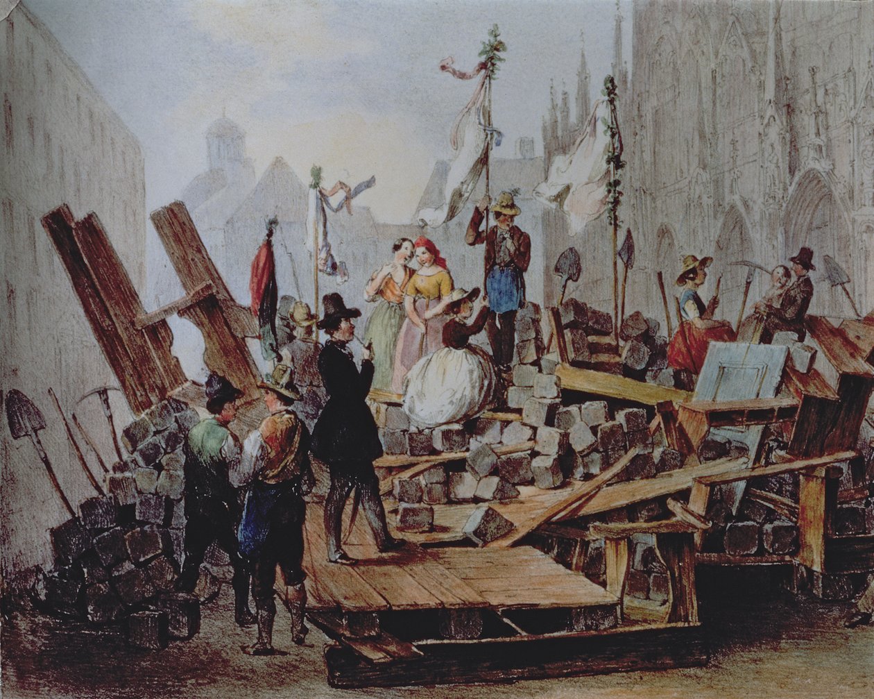 Barricate in Stephansplatz, Vienna, 1848 da Edouard Ritter