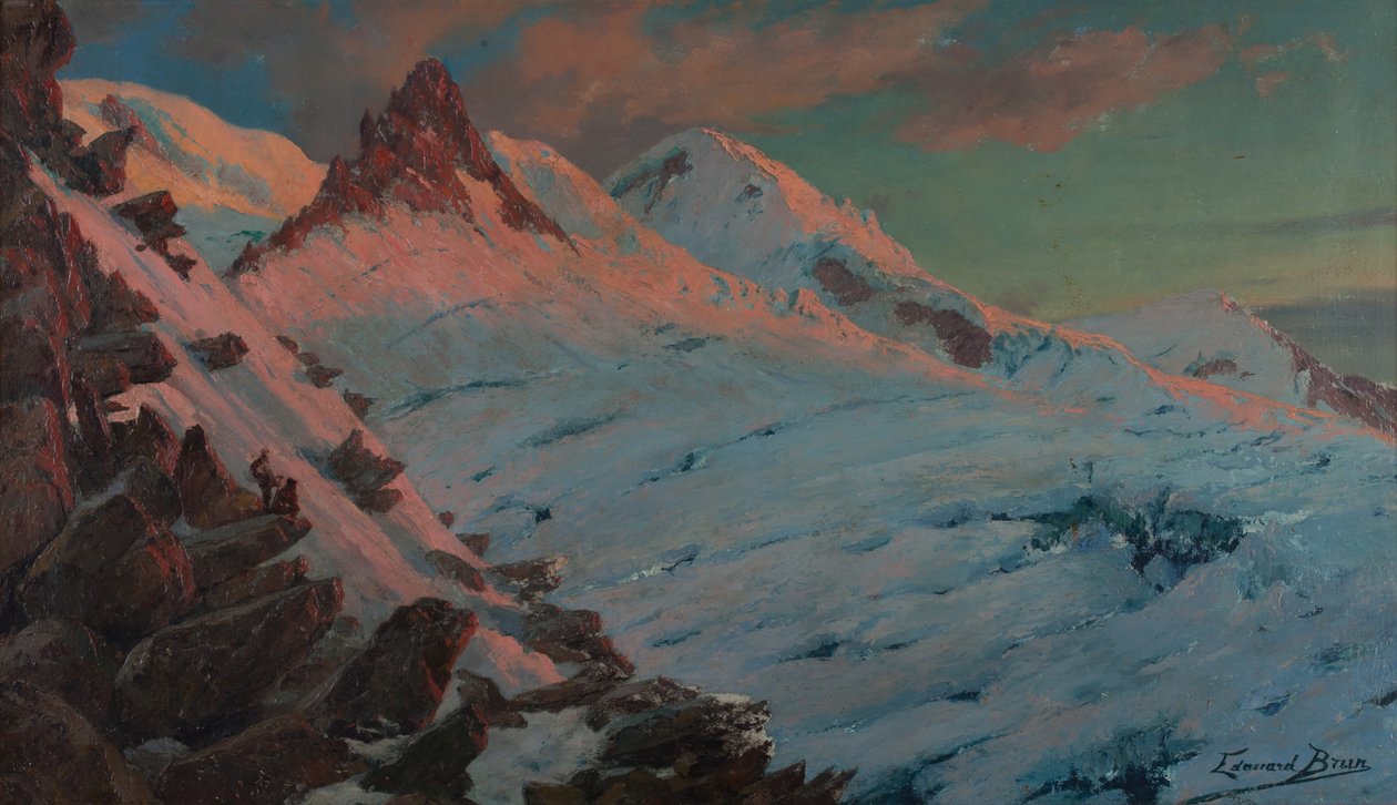 Due alpinisti che arrivano a Les Grands Mulets (massiccio del Monte Bianco) da Edouard Brun