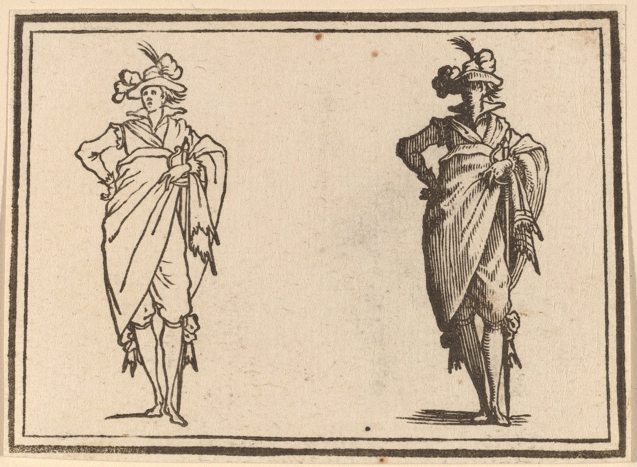 Gentiluomo visto di fronte con mano sui fianchi da Edouard Eckman after Jacques Callot