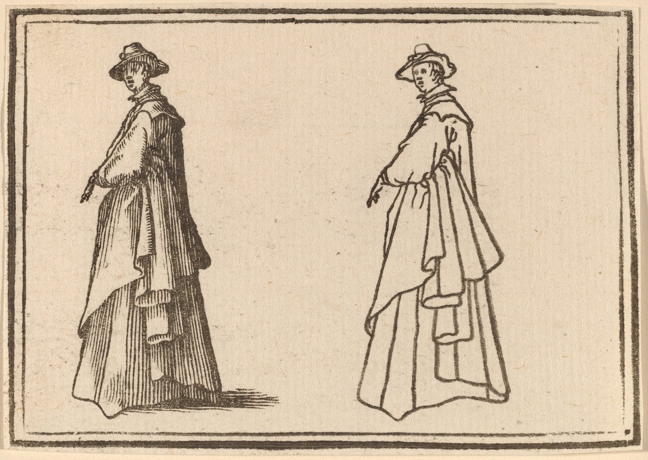 Donna in Piedi con un Cappotto Pesante da Edouard Eckman after Jacques Callot
