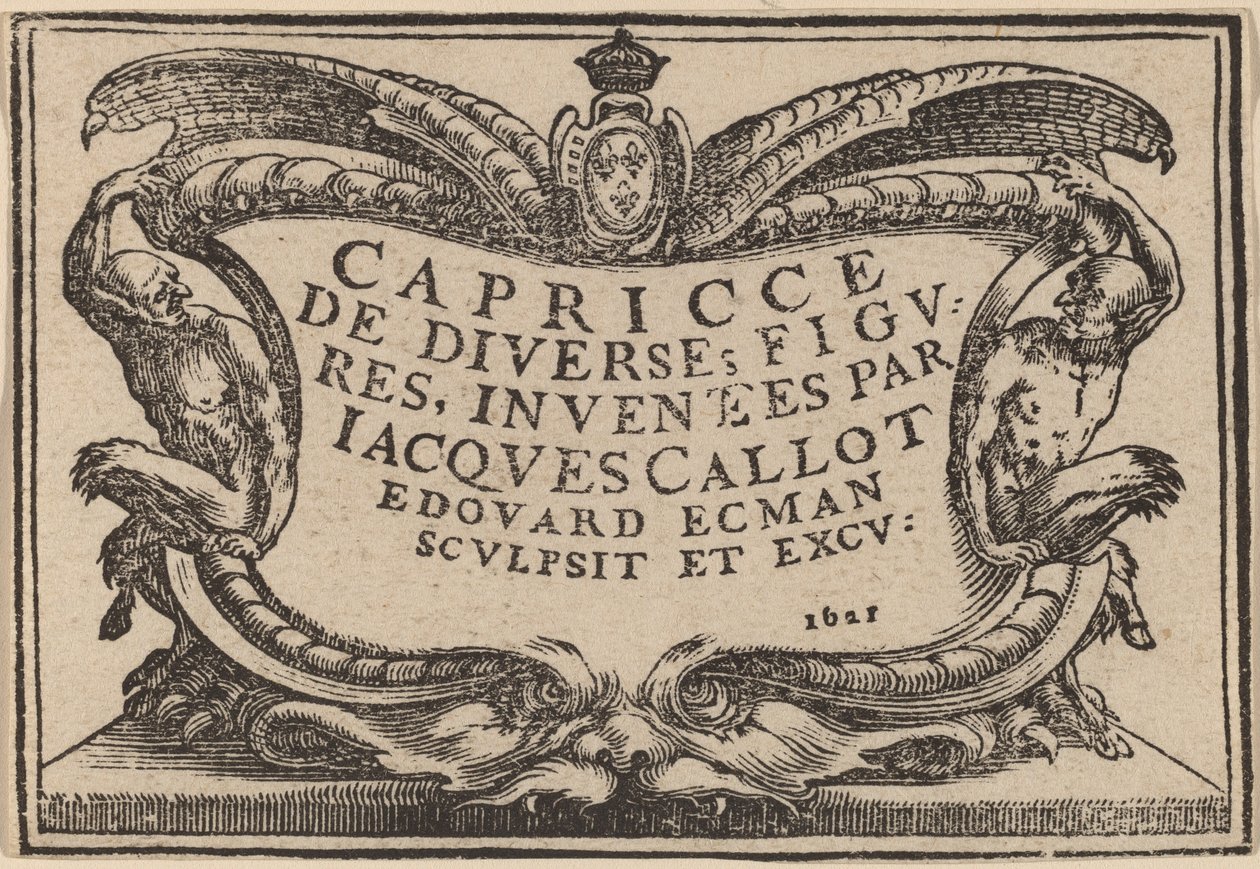 Pagina del titolo per "I Capricci" da Edouard Eckman after Jacques Callot