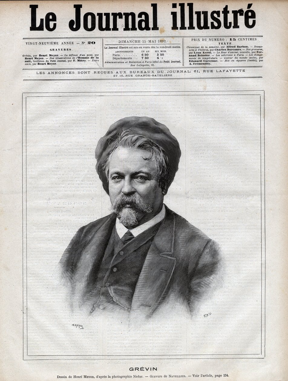 Alfred Grevin (1827-1892) scultore, caricaturista e disegnatore di costumi teatrali francesi - Incisione di Navellier dopo la foto di Nadar in 