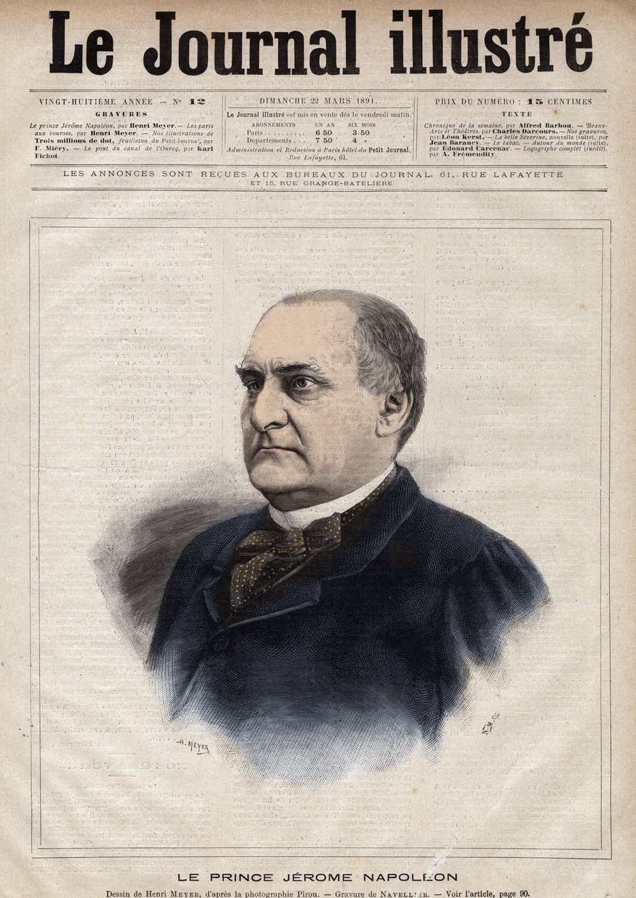 Jerome Bonaparte detto Plon (1822-1891) - Incisione di Navellier in "The Illustrous Journal" del 1891 da Edouard Felicien Eugene Navellier